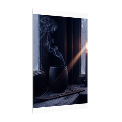 Incense Smoke Winter Canvas Art | Dark Japandi Sophisticated Design