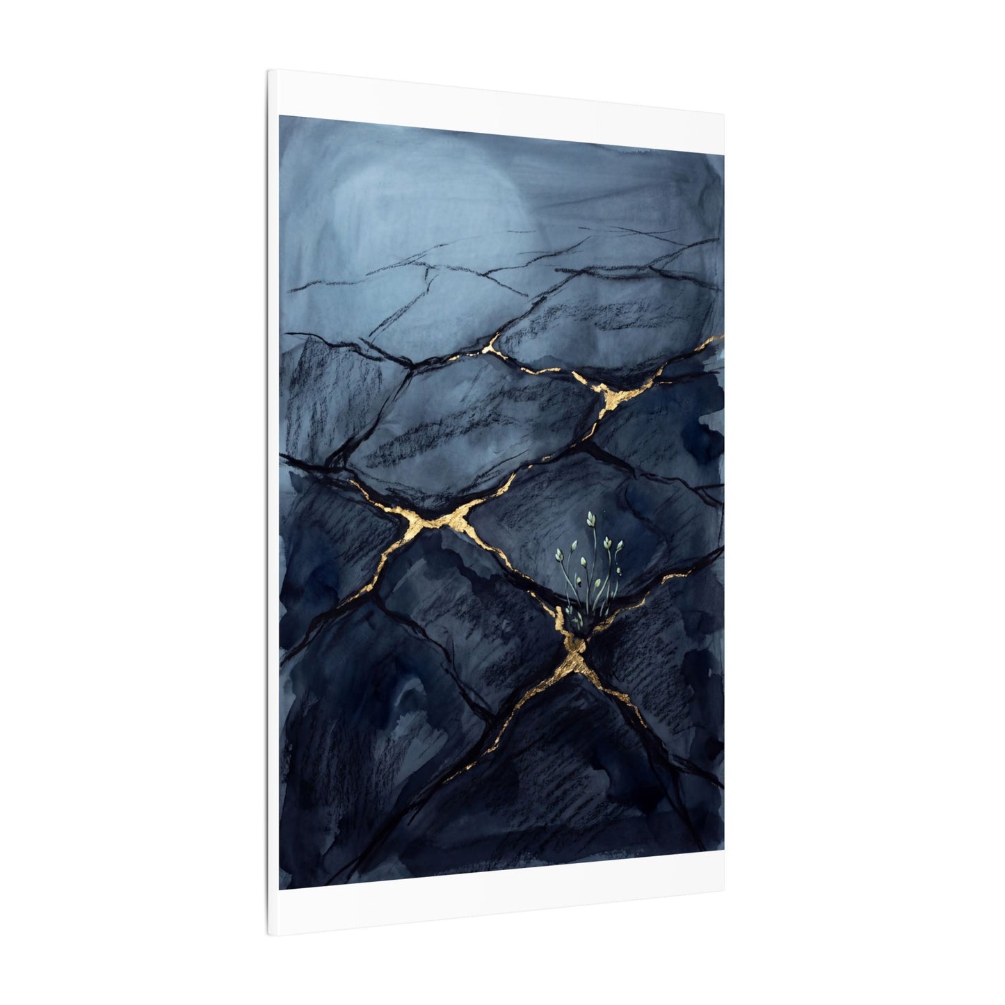 Mono No Aware Cracked Earth Canvas Art - Dark Japandi Charcoal Ink