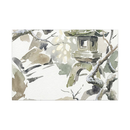 Elegant Stone Lantern Canvas Art - Watercolor Japandi Art Print