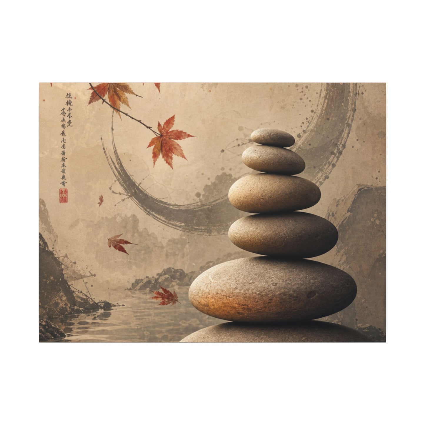 Japandi River Stones in Candlelight | Japanese Pattern Canvas Art
