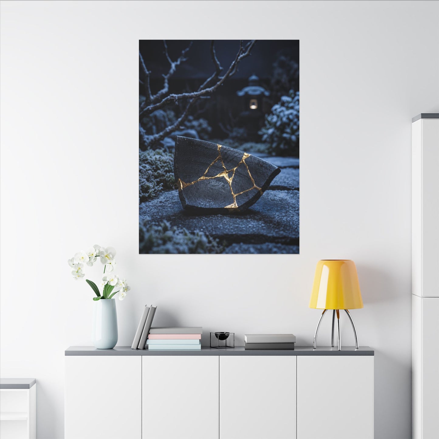 Moonlit Garden Winter Canvas Art | Kintsugi Artful Design