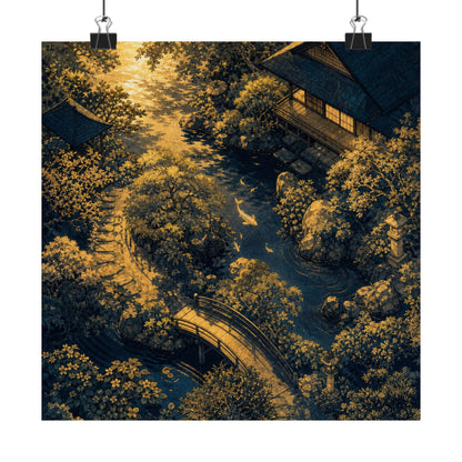 Moonlit Garden Ukiyo E Inspired Wall Art Print | Calm Zen Art