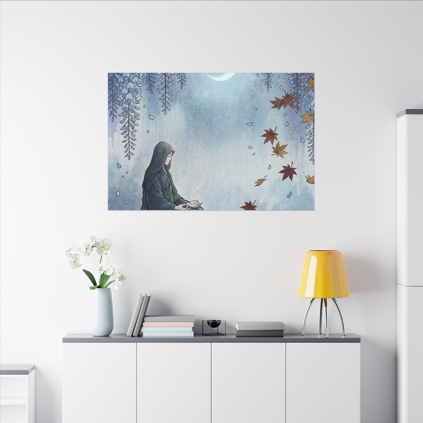 Zen Wisteria in Moonlight | Ukiyo E Inspired Canvas Art
