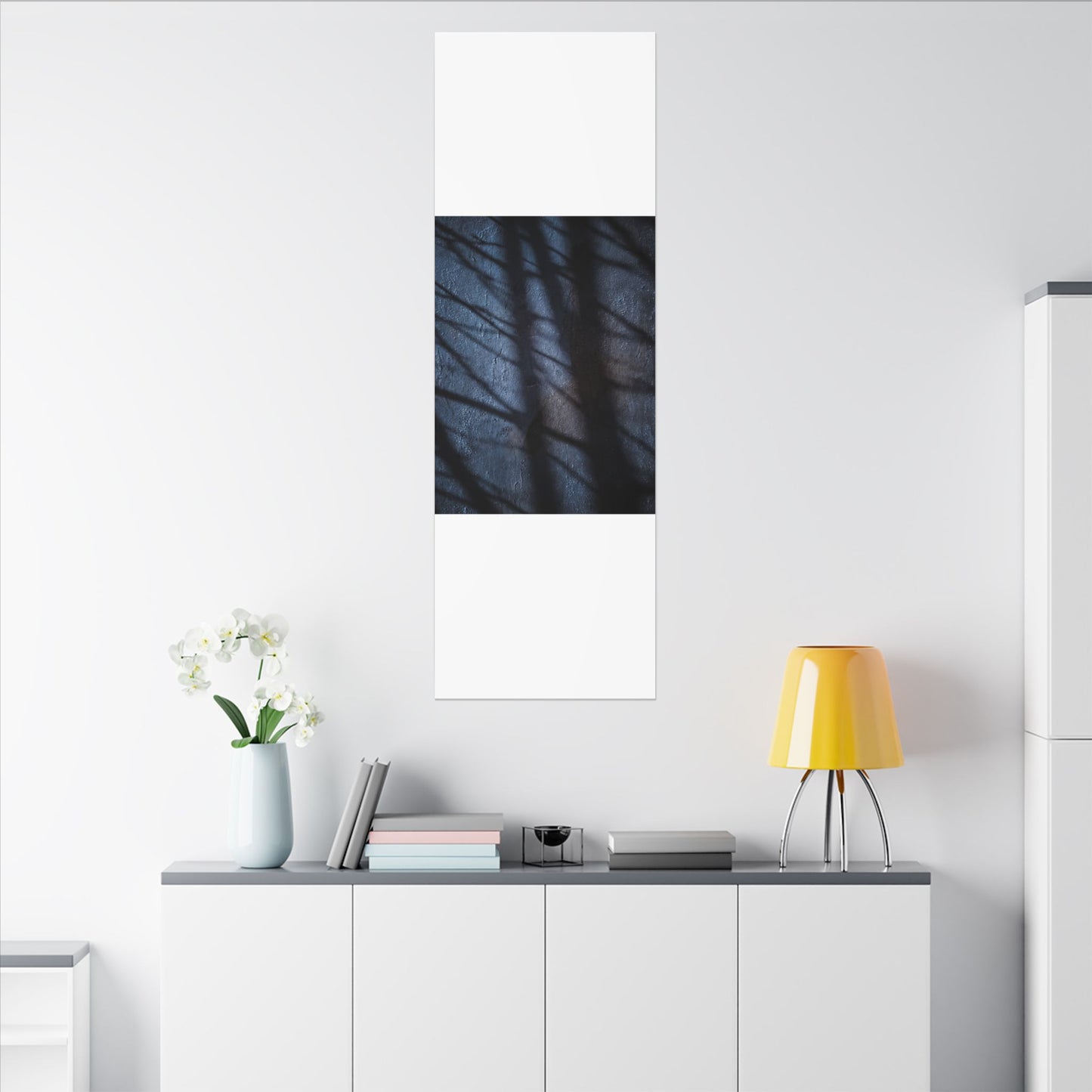 Dark Japandi Shadow Play in Moonlight | Moody Minimal Canvas Art