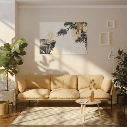 Japandi Pine Tree in Candlelight | Japanese Pattern Canvas Art