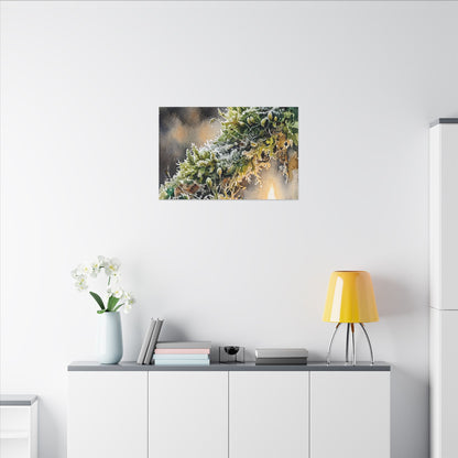 Winter Moss Close Up Watercolor Canvas Art | Neutral Decor