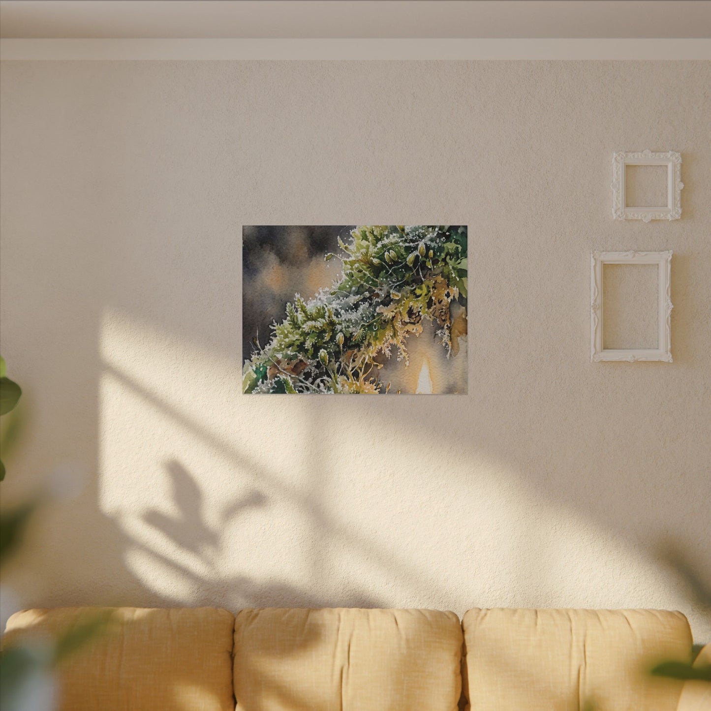 Winter Moss Close Up Watercolor Canvas Art | Neutral Decor