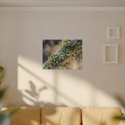 Winter Moss Close Up Watercolor Canvas Art | Neutral Decor