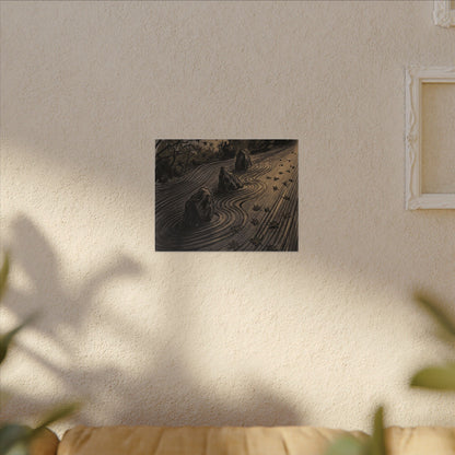 Rock Garden Canvas Art | Autumn Dark Japandi Charcoal Ink Art