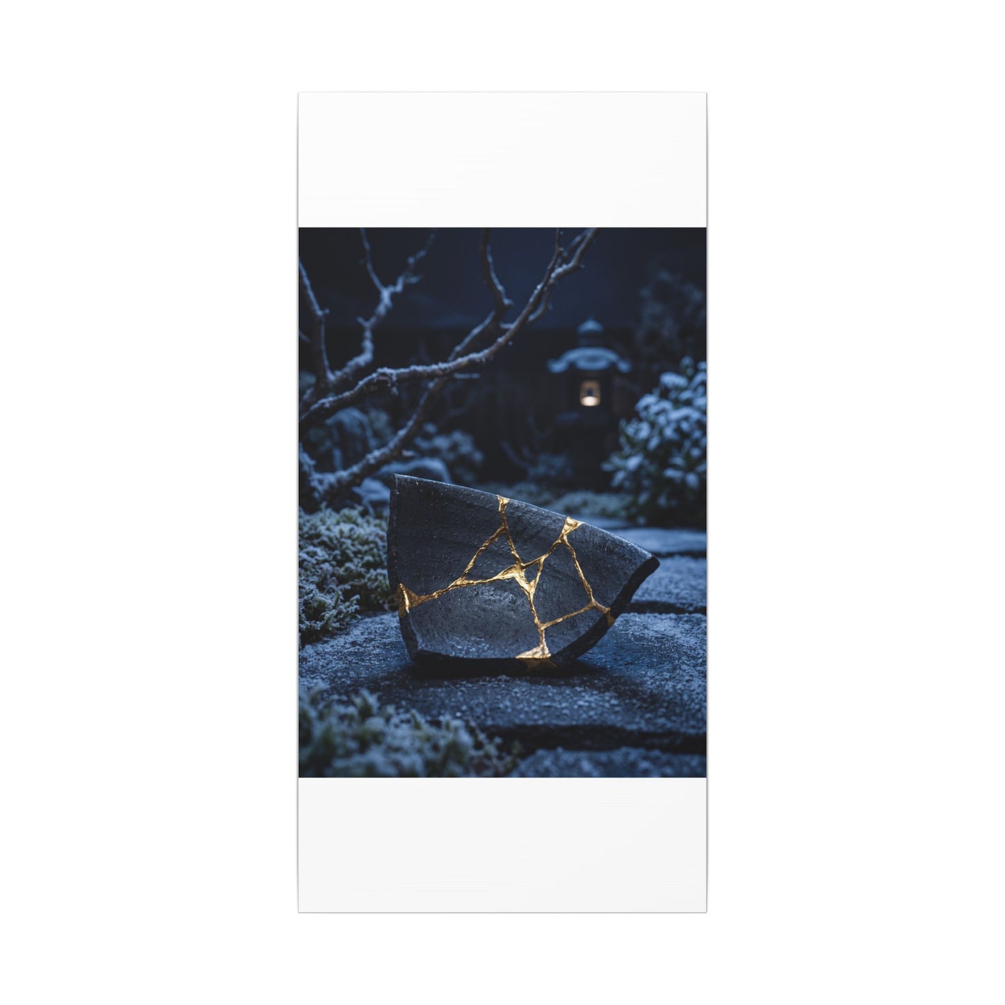 Moonlit Garden Winter Canvas Art | Kintsugi Artful Design