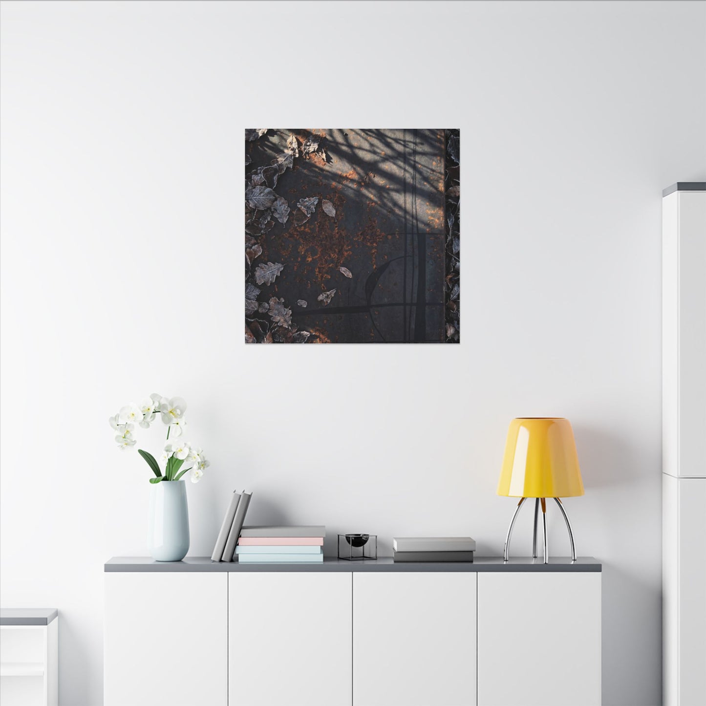 Shibui Rust Patina Canvas Art - Dark Japandi Charcoal Ink