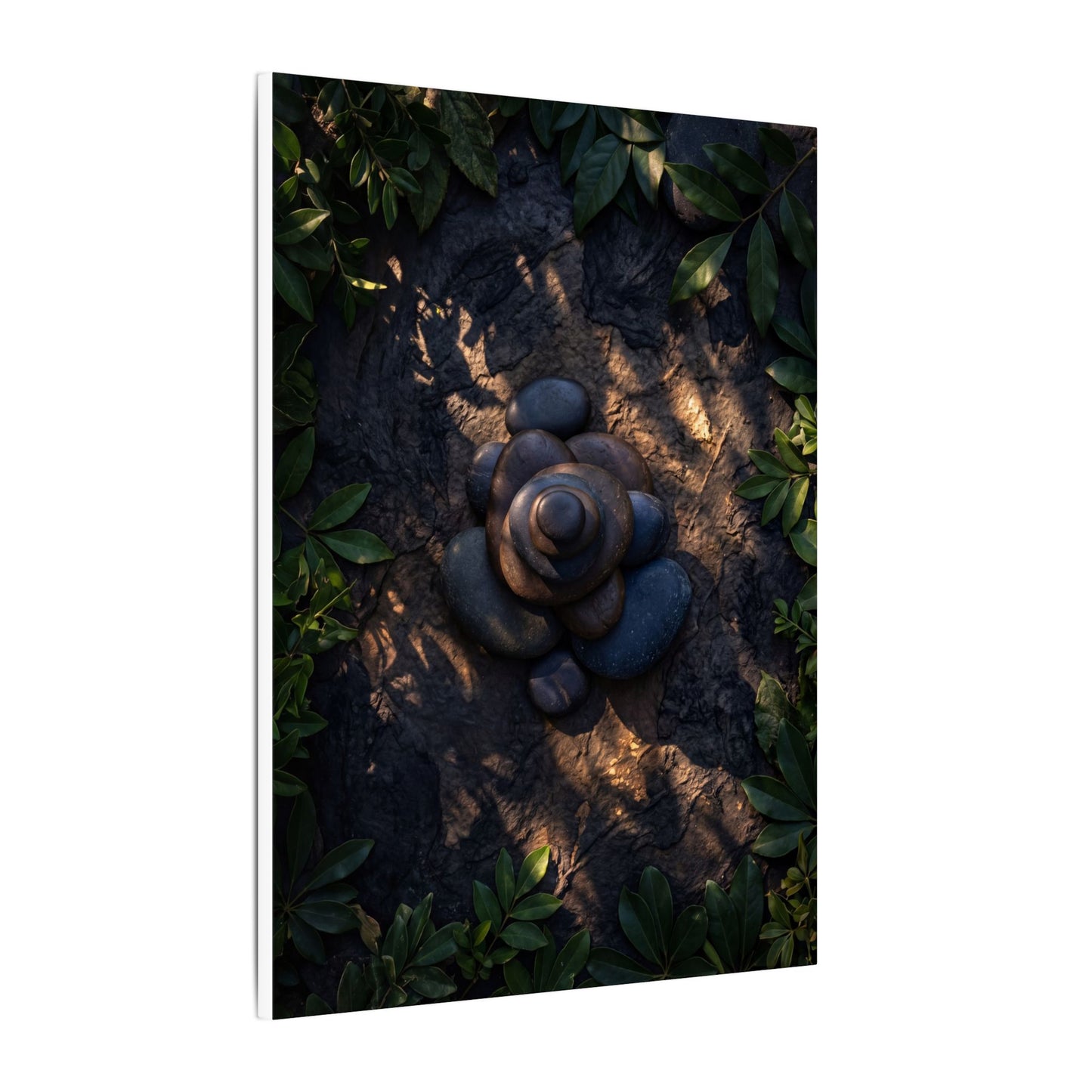 Ma River Stones Canvas Art - Dark Japandi Dark Texture