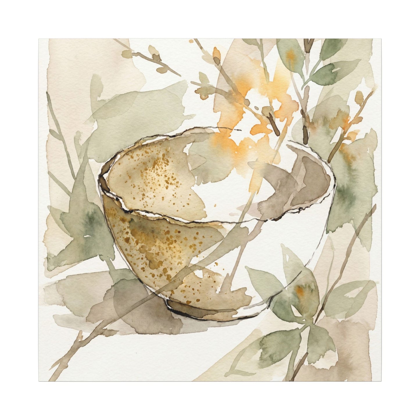 Spring Ceramic Bowl Watercolor Canvas Art | Neutral Decor