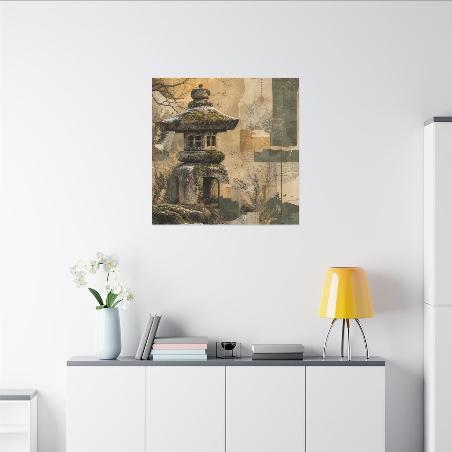 Elegant Stone Lantern Canvas Art - Texture Japandi