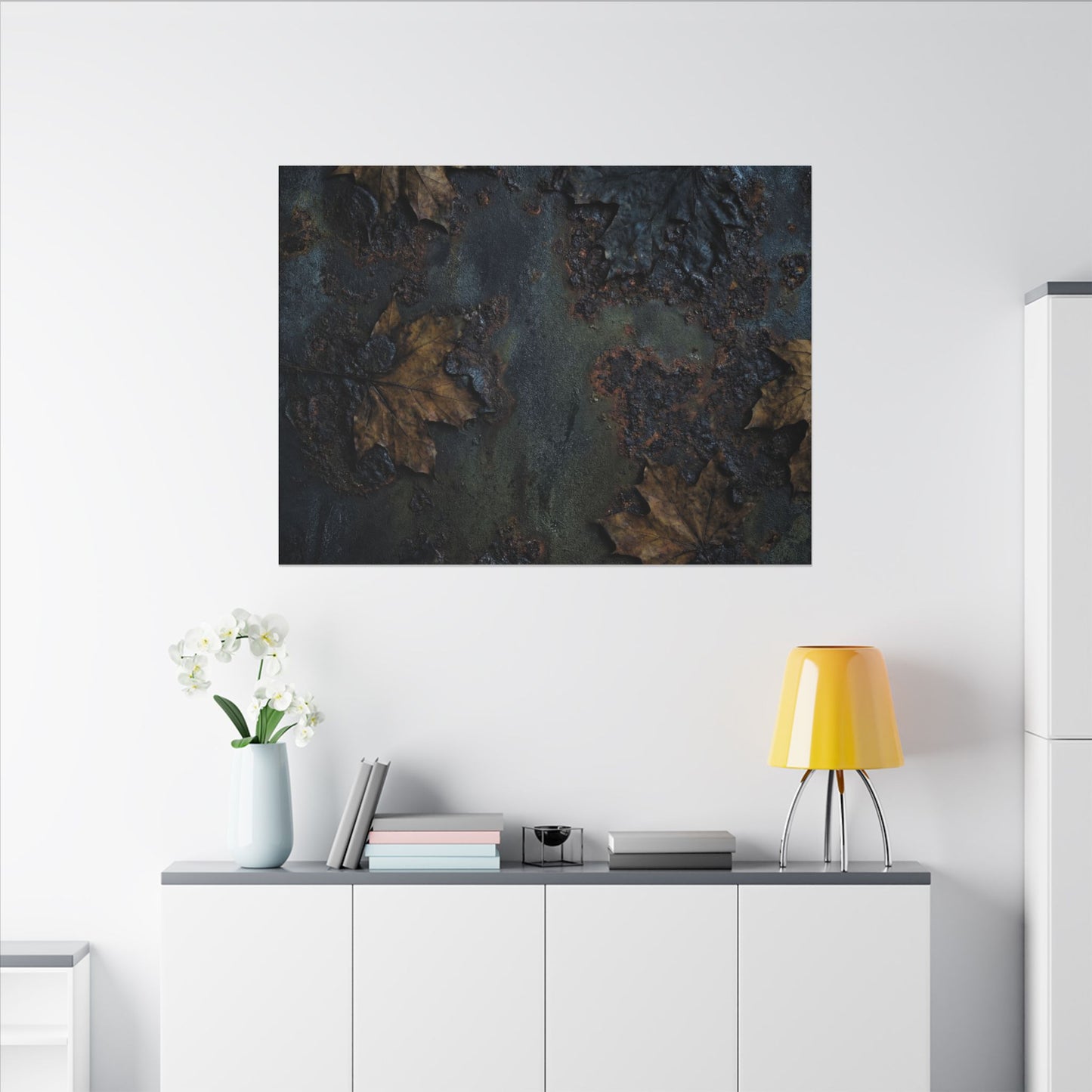 Shibui Rust Patina Canvas Art - Dark Japandi Charcoal Ink