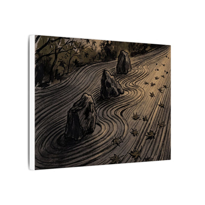 Rock Garden Canvas Art | Autumn Dark Japandi Charcoal Ink Art