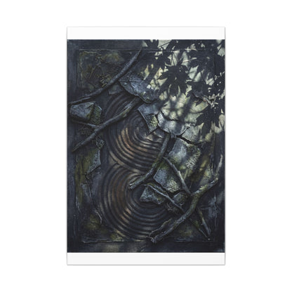 Rock Garden Canvas Art | Winter Dark Japandi Dark Texture Art