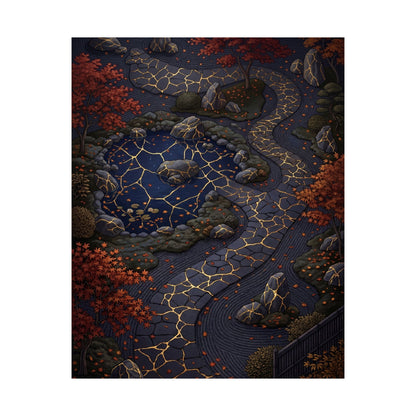 Moonlit Garden Wall Art Print | Autumn Kintsugi Gold Vein Art