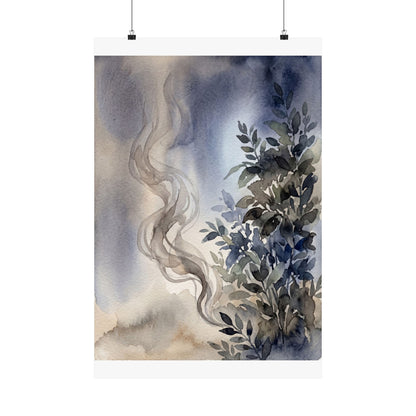 Japandi Incense Smoke in Moonlight | Watercolor Wall Art Print