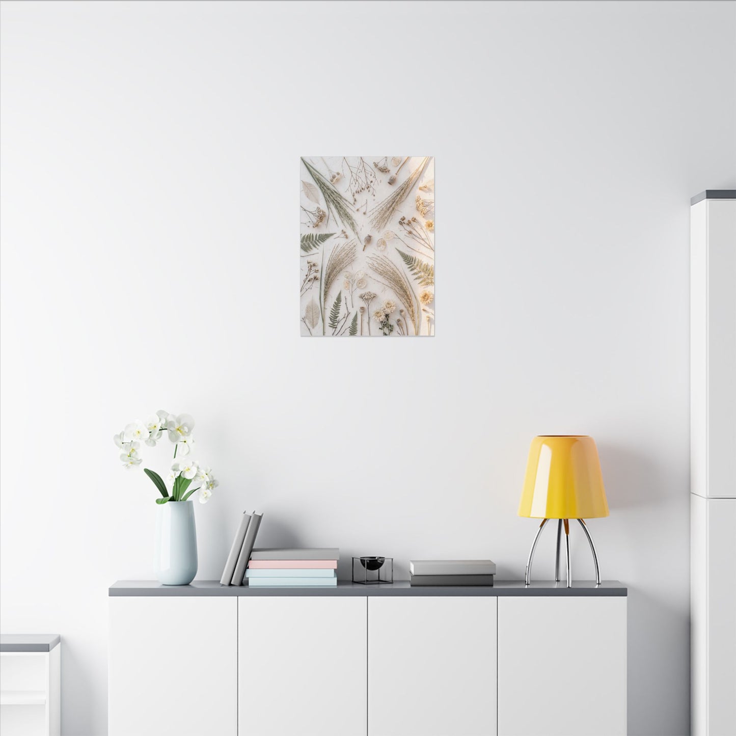 Elegant Dried Flowers Canvas Art - Japanese Pattern Japandi