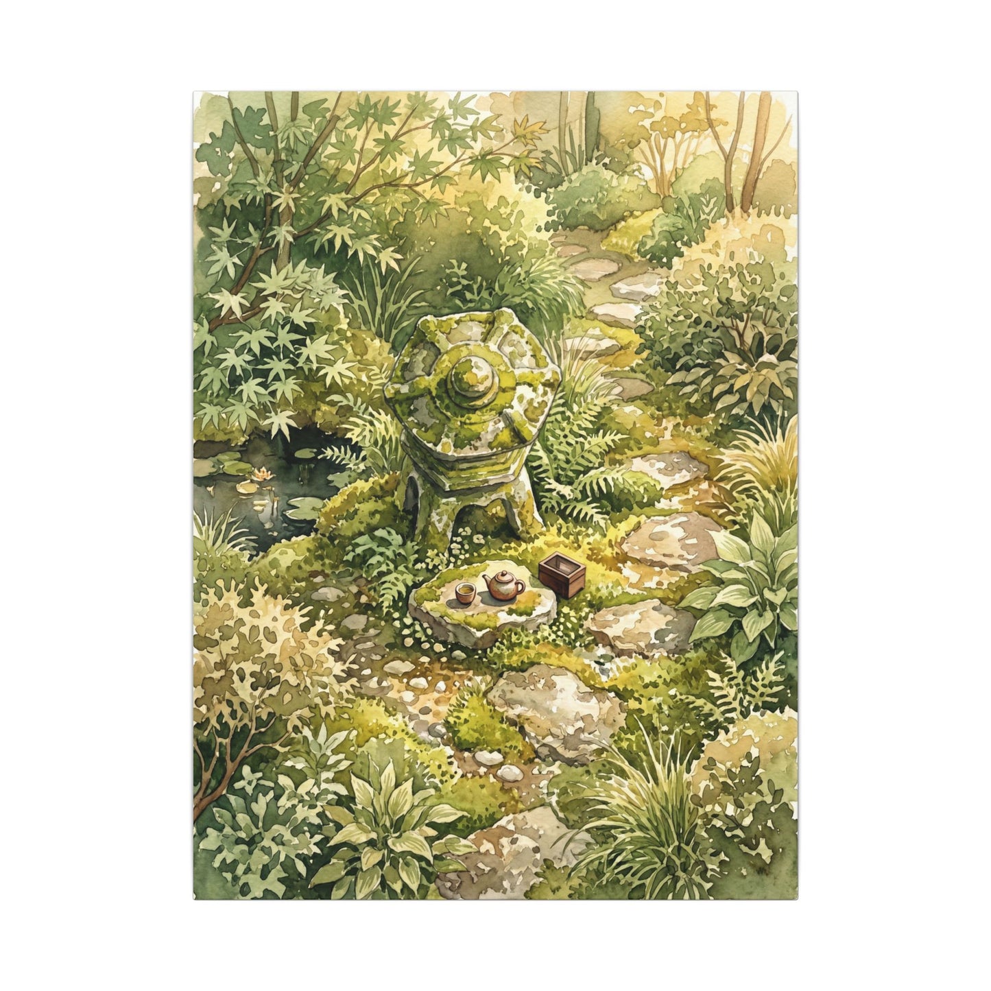 Datsuzoku Stone Lantern Canvas Art - Japandi Watercolor