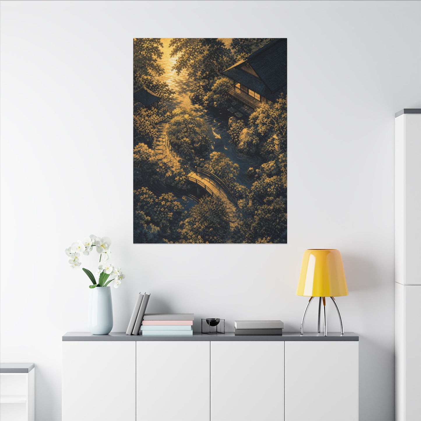 Contemplative Moonlit Garden Canvas Art - Ukiyo E Inspired Zen