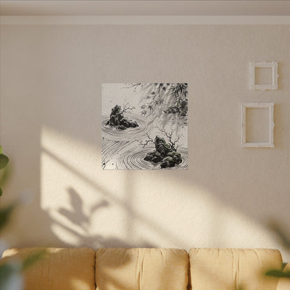 Rock Garden Canvas Art | Winter Zen Sumi E Art