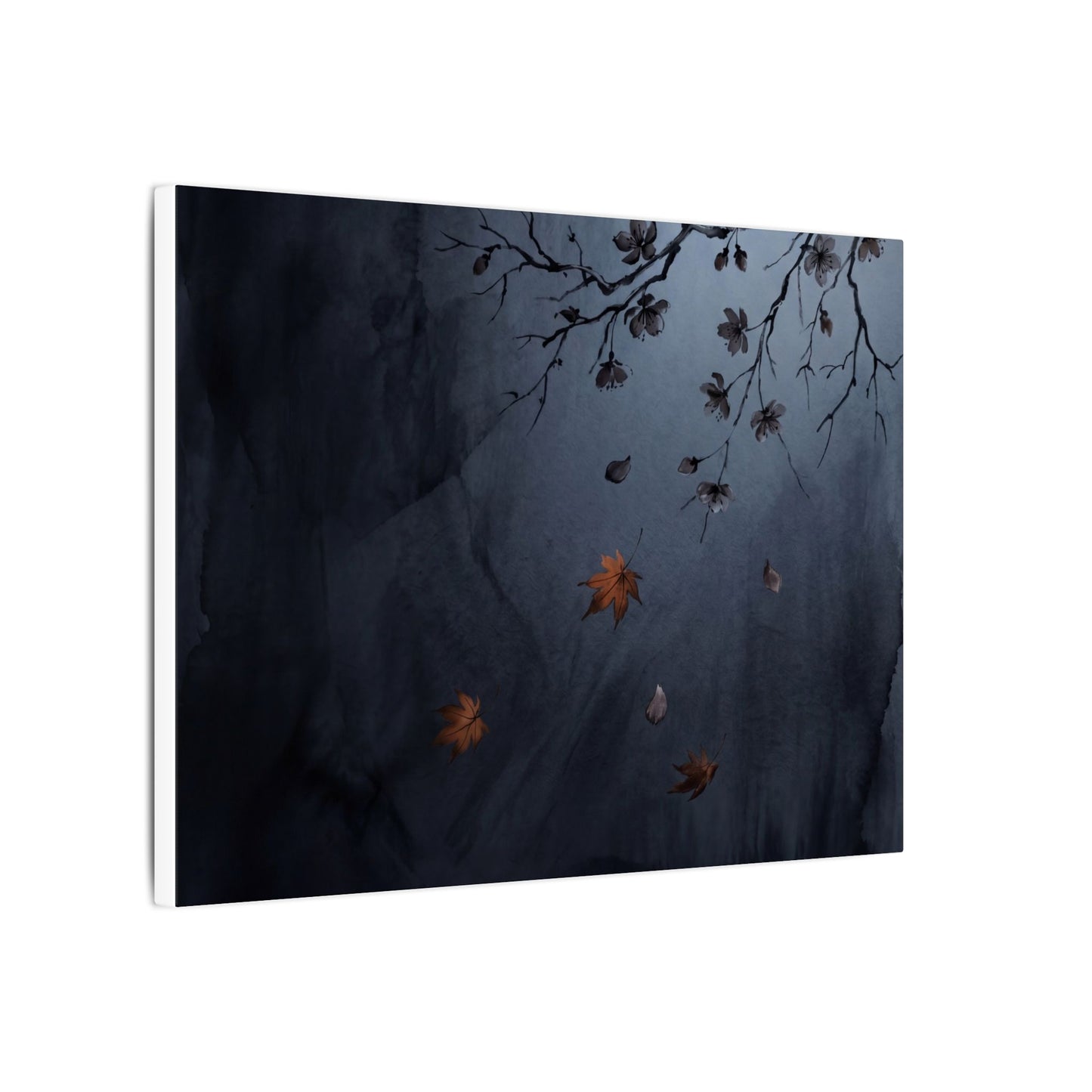 Autumn Cherry Blossom Charcoal Ink Canvas Art | Atmospheric Decor