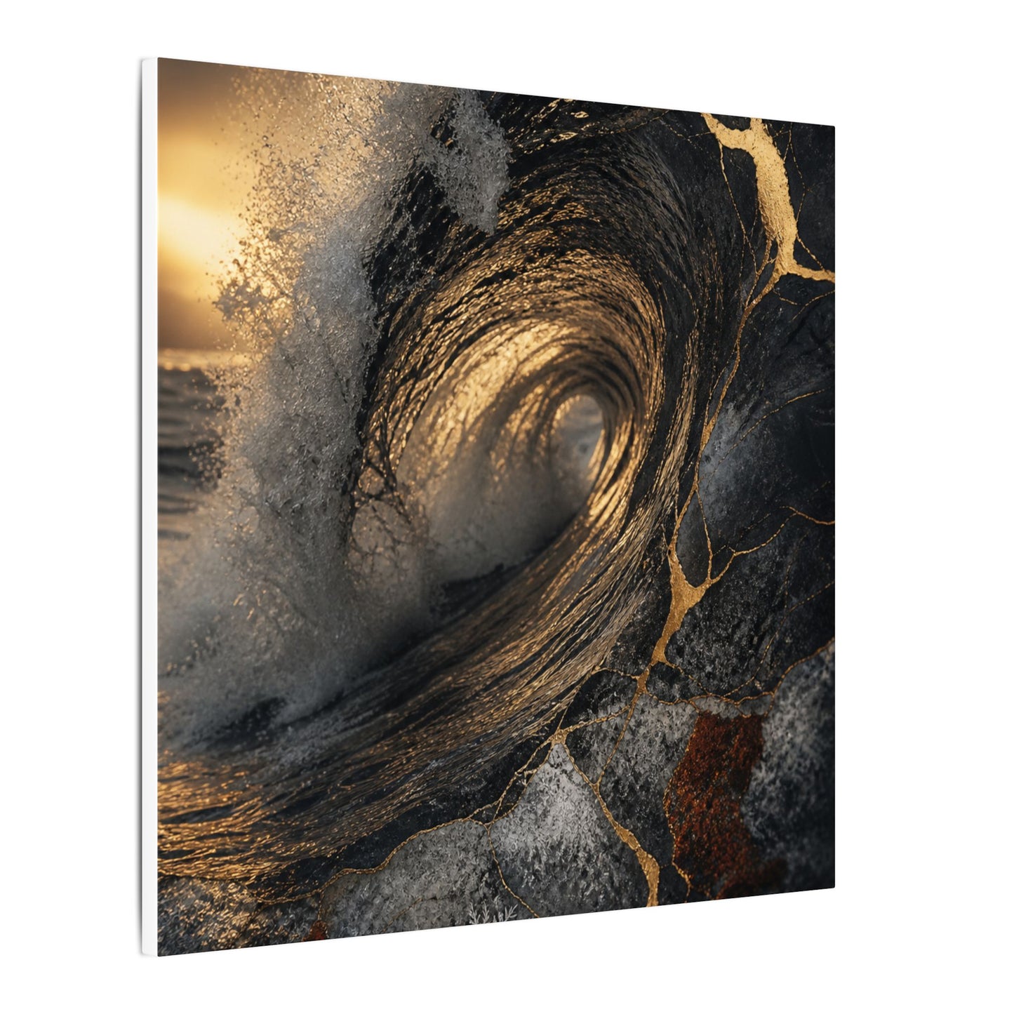 Kanso Ocean Wave Canvas Art - Kintsugi Gold Vein