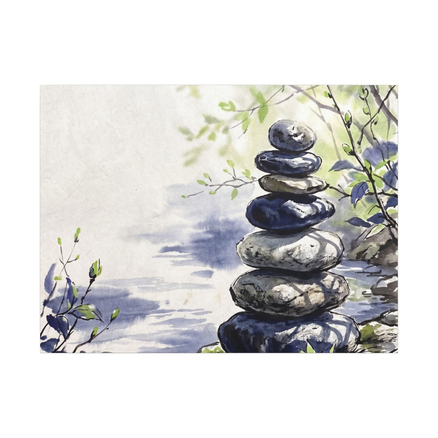River Stones Sumi E Canvas Art | Serene Zen Art