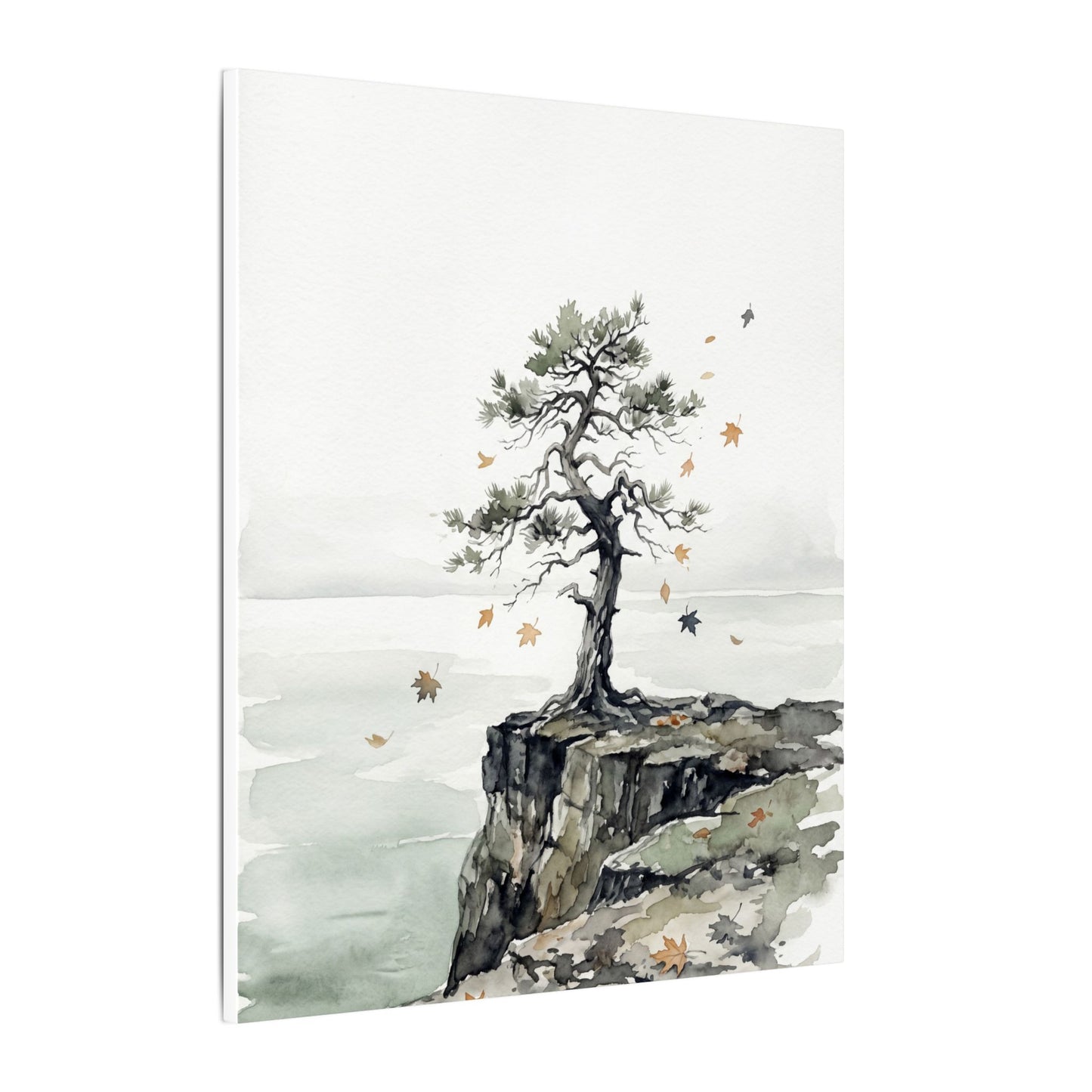 Japandi Pine Tree in Overcast | Watercolor Canvas Art
