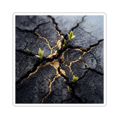 Dark Japandi Cracked Earth in Dawn | Charcoal Ink Sticker
