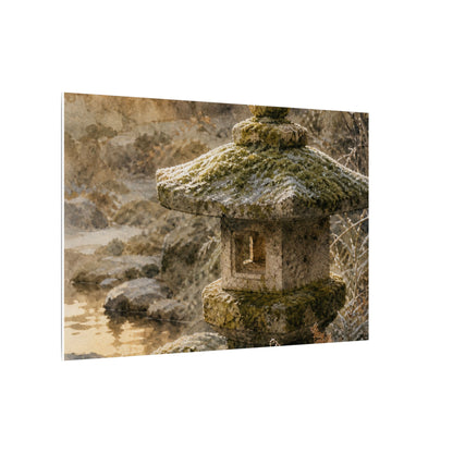 Winter Stone Lantern Watercolor Canvas Art | Earthy Decor