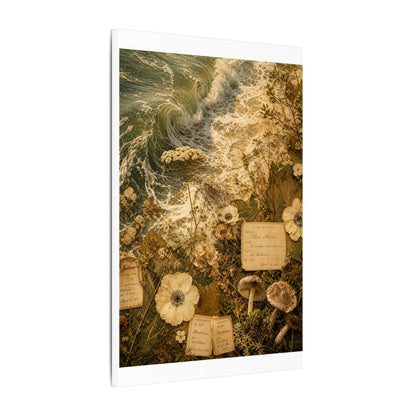Spring Ocean Wave Herbarium Canvas Art | Nostalgic Decor