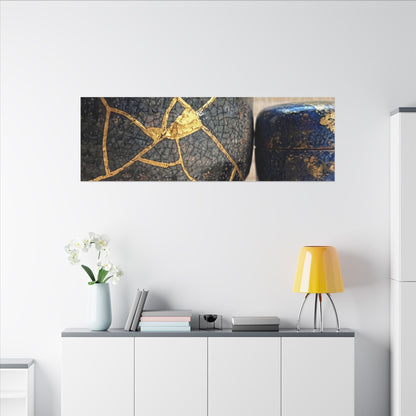 Tea Ceremony Crackle Gold Canvas Art | Philosophical Kintsugi Art