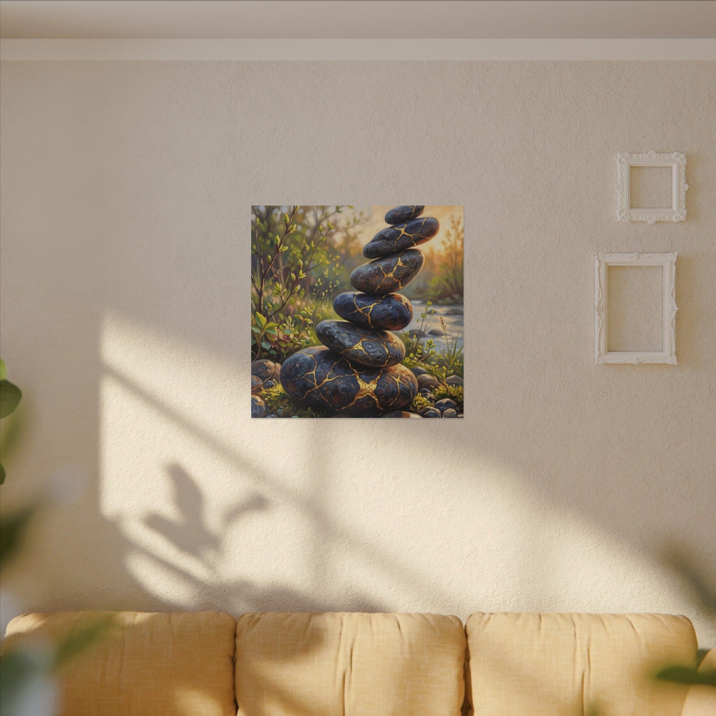 Spring River Stones Gold Repair Canvas Art | Healing Decor