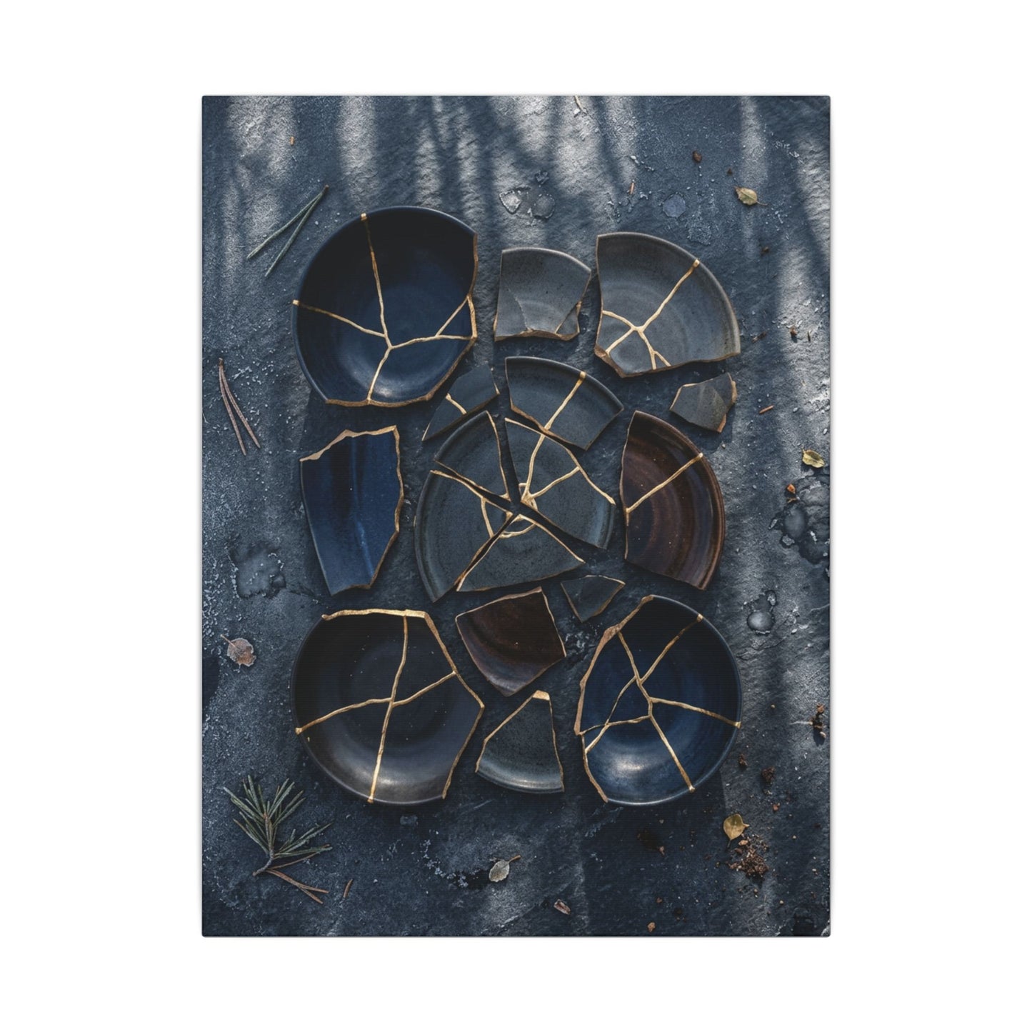 Dark Japandi Broken Pottery in Dappled | Shadow Zen Canvas Art