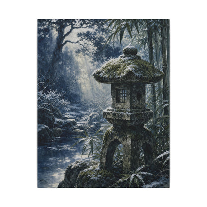 Zen Stone Lantern in Dappled | Sumi E Canvas Art