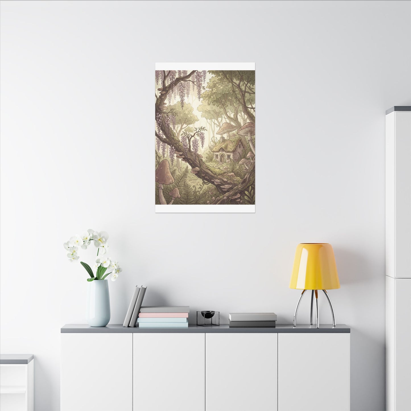 Summer Wisteria Mushroom Illustration Canvas Art | Enchanting Decor