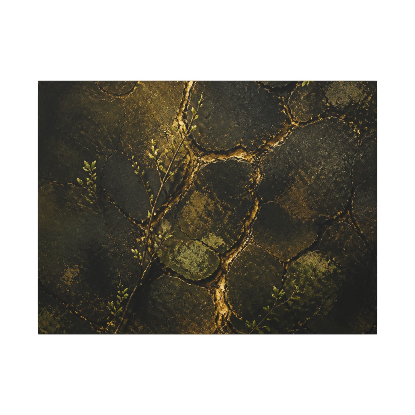 Shibui Cracked Earth Canvas Art - Dark Japandi Dark Texture