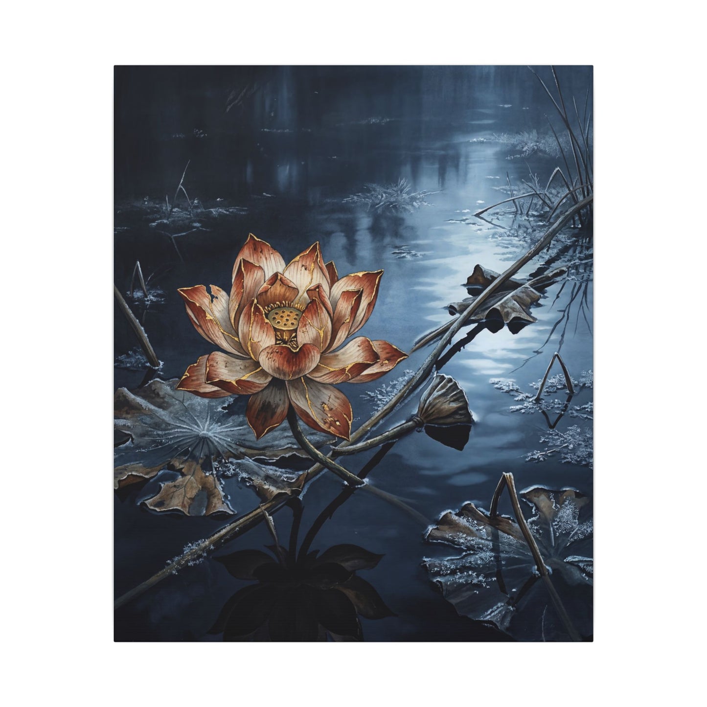 Winter Lotus Flower Broken Beauty Canvas Art | Healing Decor