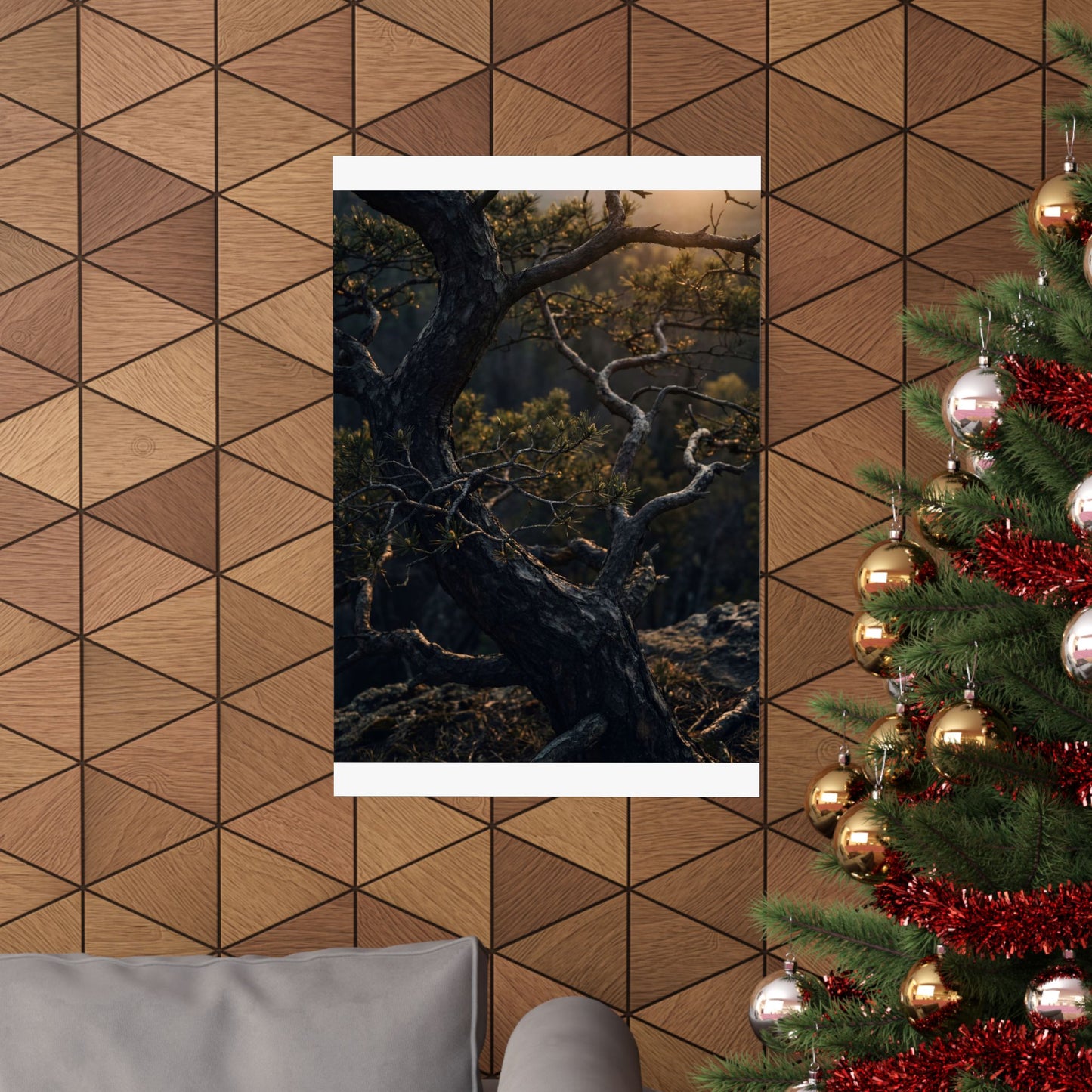 Pine Tree Spring Wall Art Print | Dark Japandi Sophisticated Design