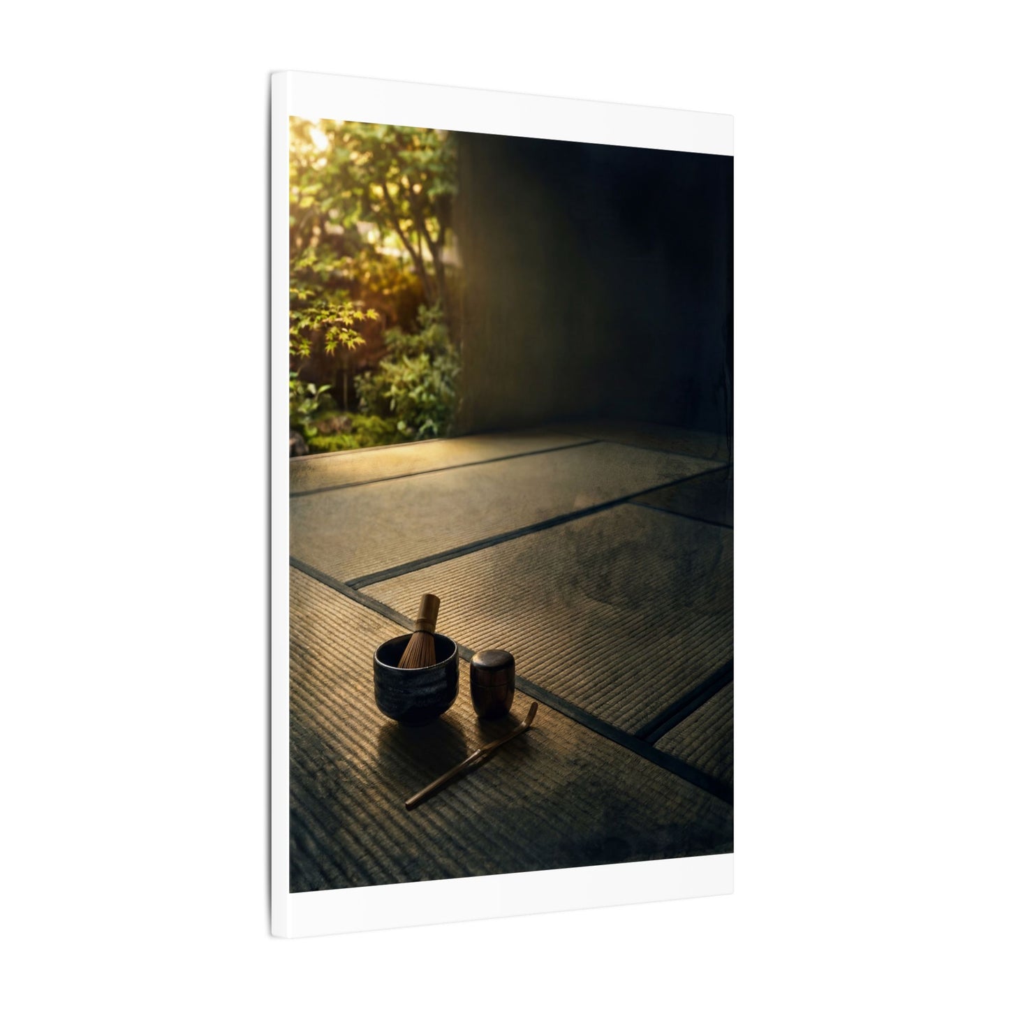 Dark Japandi Tea Ceremony in Golden Hour | Dark Texture Canvas Art