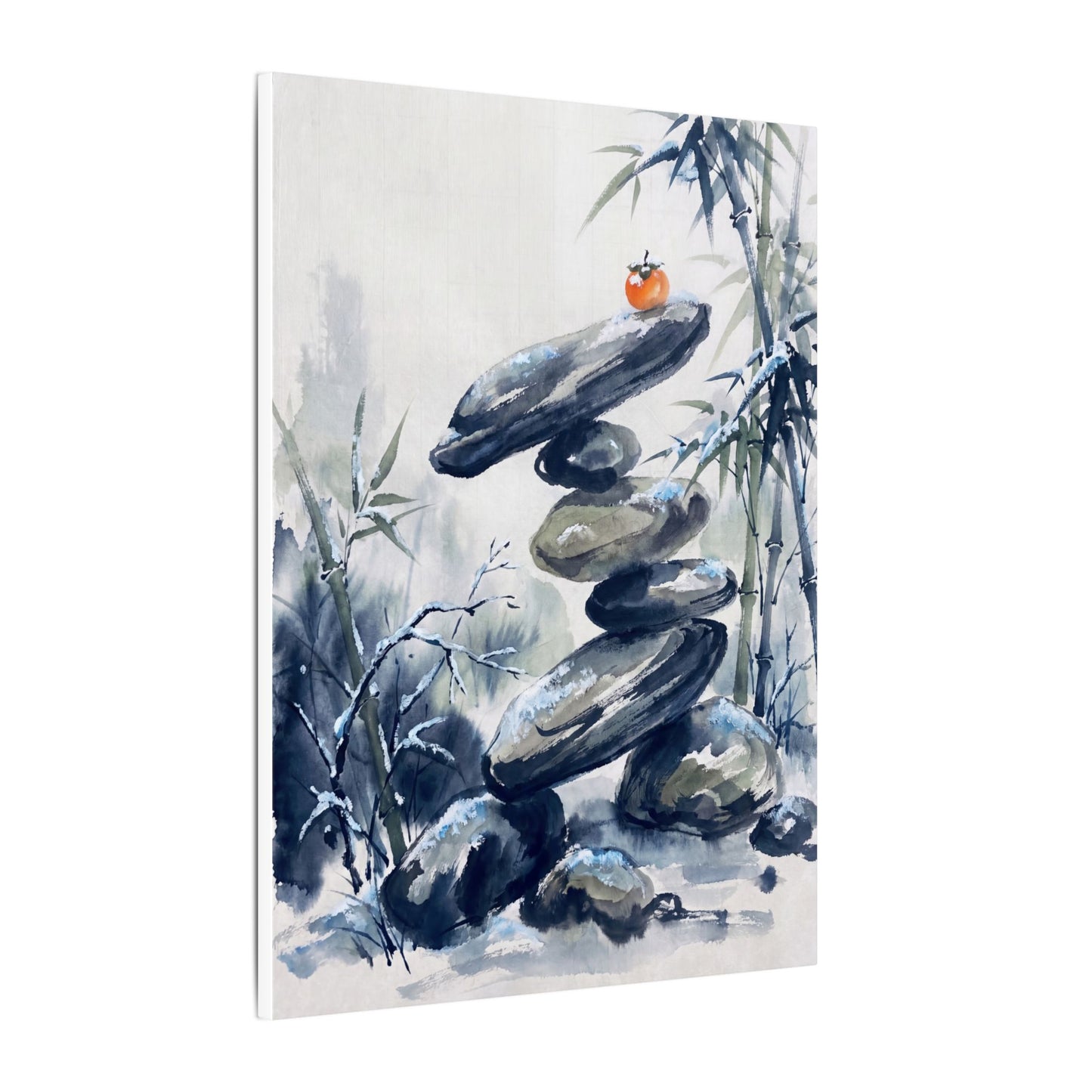Zen River Stones in Moonlight | Sumi E Canvas Art