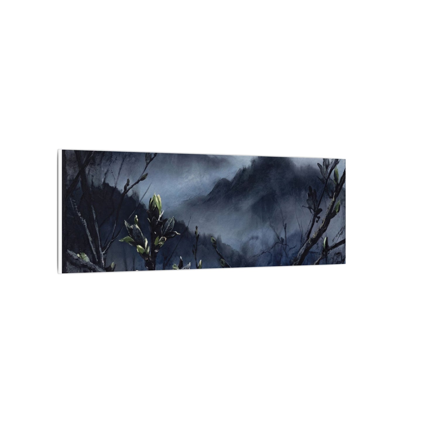 Mountain Mist Spring Canvas Art | Dark Japandi Atmospheric Design