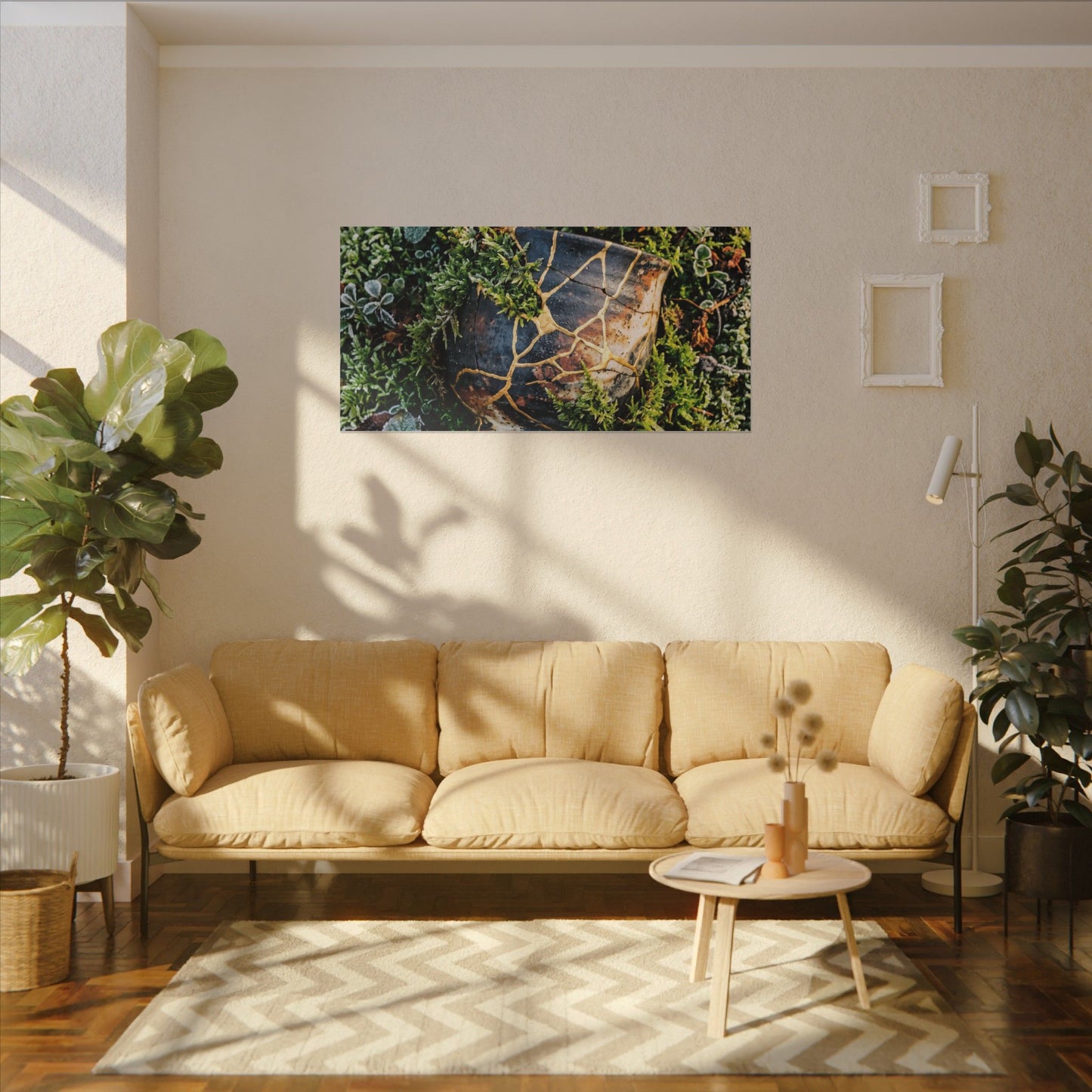 Artful Moss Close Up Canvas Art - Gold Repair Kintsugi