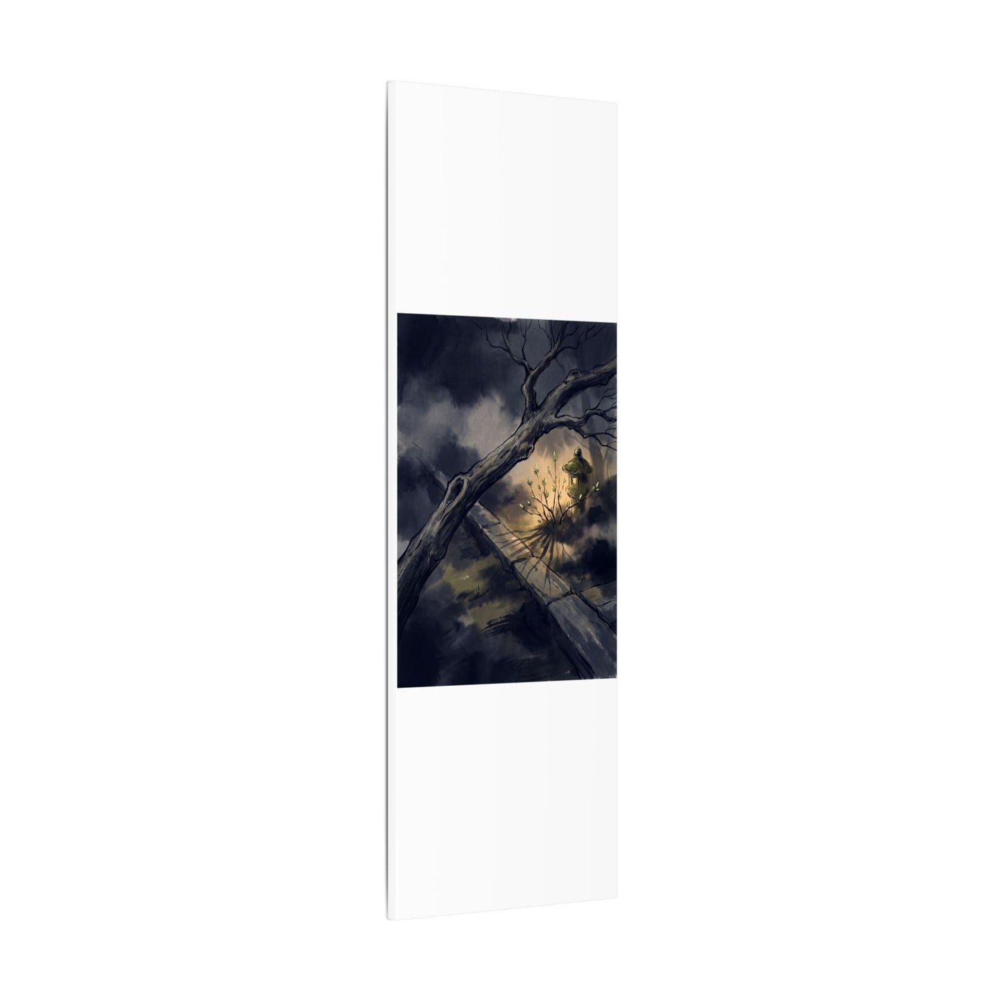 Dark Japandi Moonlit Garden in Golden Hour | Charcoal Ink Canvas Art