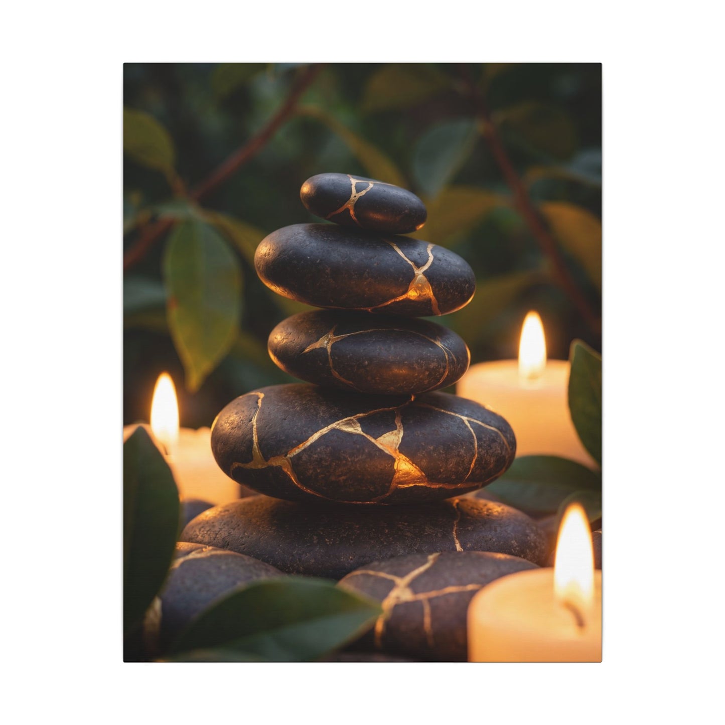 Summer River Stones Gold Vein Canvas Art | Philosophical Decor