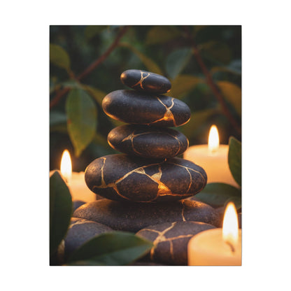 Summer River Stones Gold Vein Canvas Art | Philosophical Decor