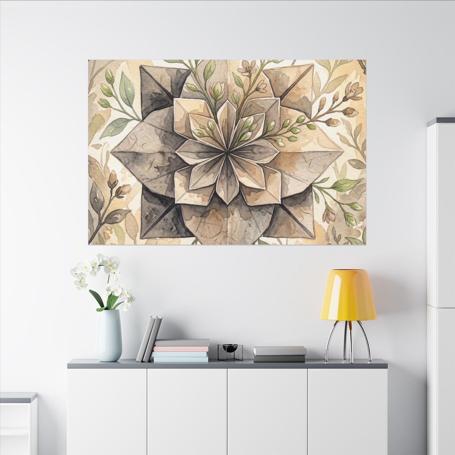 Warm Paper Fold Canvas Art - Watercolor Japandi